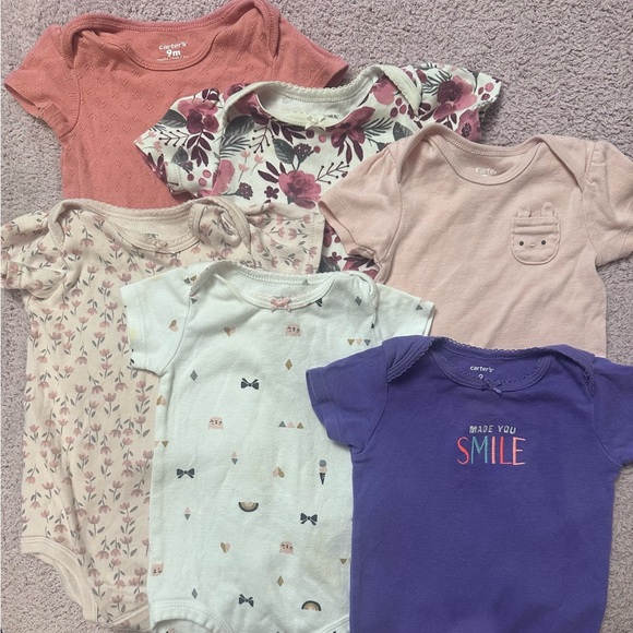 Custom Variety Pack Other - Baby Girl Bodysuit Bundle 6pc Carter’s Huggies 9 Months